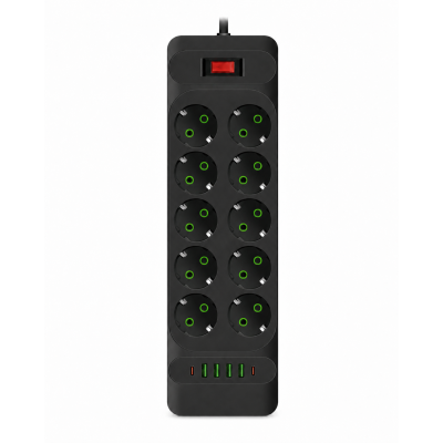 Мережевий фільтр-подовжувач 10 розеток + 4 USB + 2 PD, 7 м Black